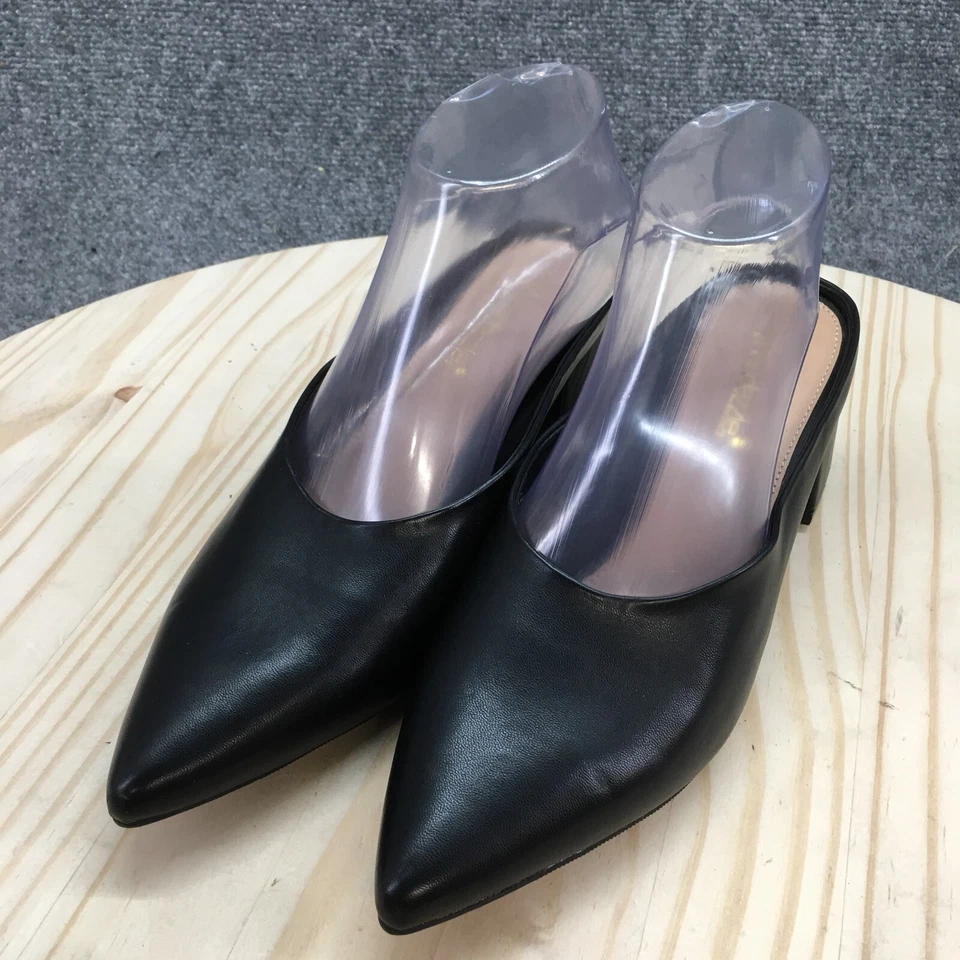Zapatos Shoedazzle para mujer 7,5 Cleotha tacón de mula en punta negro imitación cuero sin cordones Foto 3 de 4