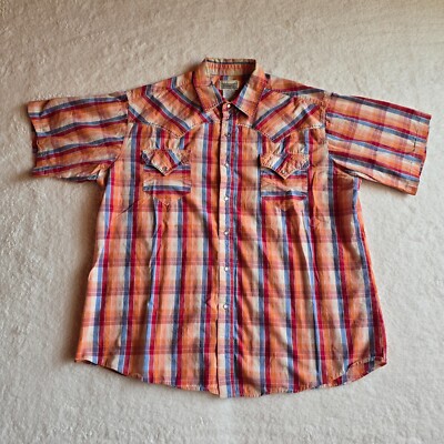 Express Rider Men's Plaid Short Sleeve Pearl Snap Shirt Sz XL RN 106429