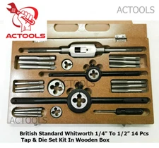 British Standard Whitworth 1/4" To 1/2” Tap  And Die Set Kit 14 Pcs ACTOOLS USA