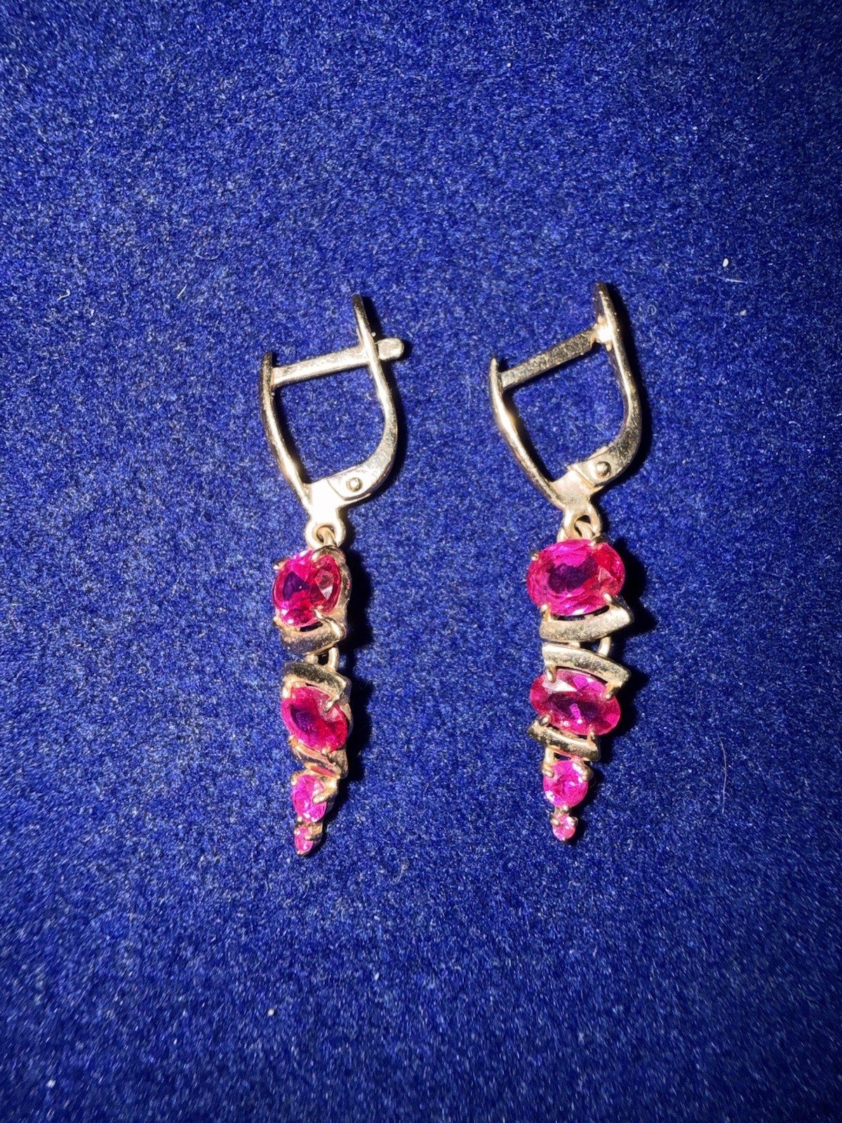 Lab Created Ruby Russian Drop Earrings Dangling Y… - image 1