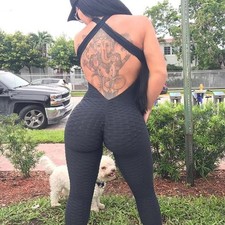 Women's Gym Jumpsuit Sleeveless Backless Scrunch Leggings Quick Dry