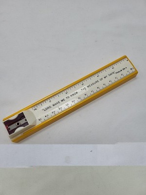Vintage Plastic Pencil Case W/Sharpener & Ruler - Yellow/White