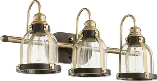 Quorum Transitional 3-Light Bathroom Vanity Light in Aged Brass with Oiled - Picture 1 of 2