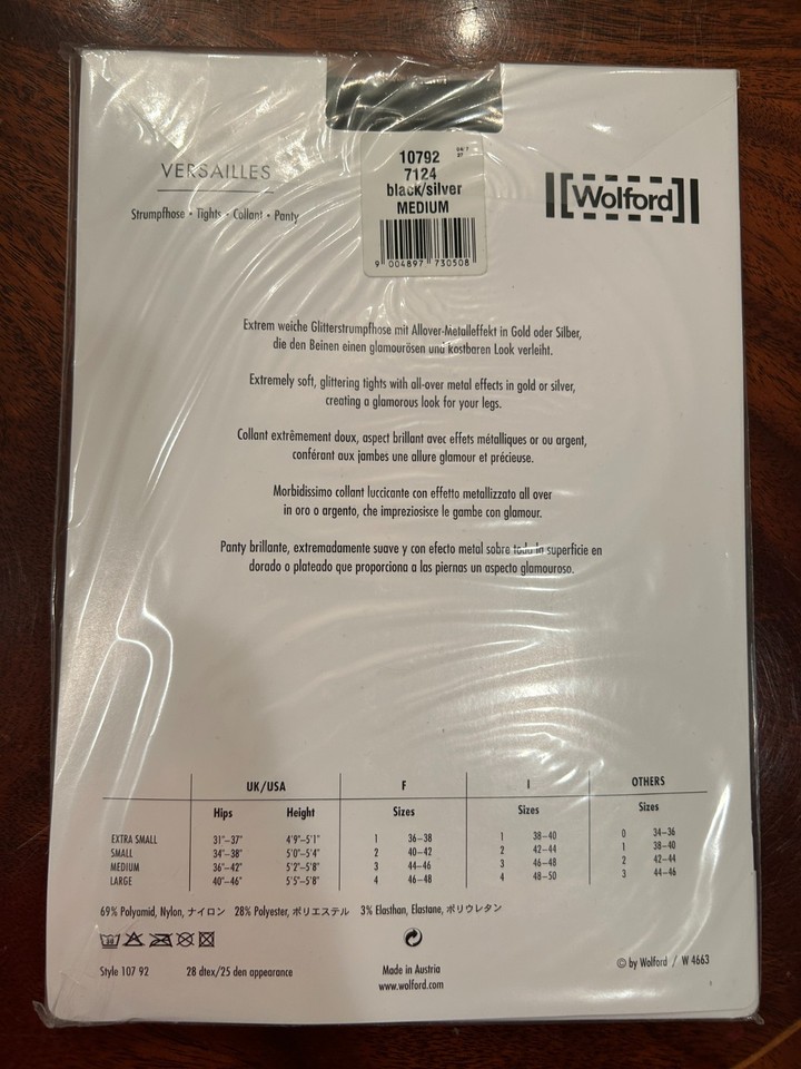 Collants Wolford Versailles Black/Silver Taille S - Brillants, 30 Deniers, Neufs Avec étiquettes