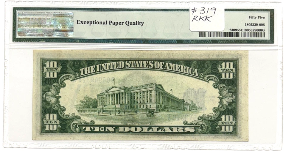 1934A North Africa $10 WWII Emergency Silver Certificate, PMG AU55 EPQ About Unc - Image 2 of 2