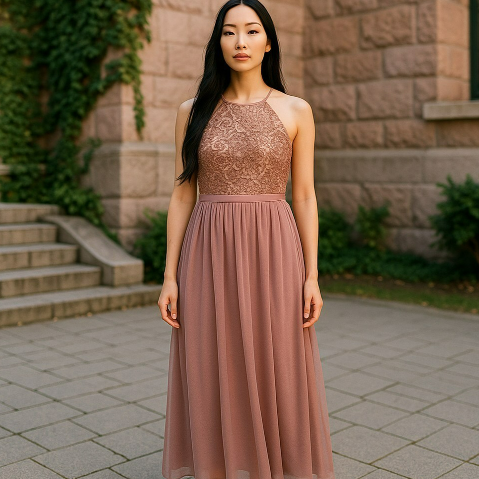rose gold bridesmaid dresses davids bridal Size 4 Backless Sleeveless Maxi Dress Damaged Satin