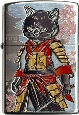 #ad #ad Zippo Samurai Cat Color Silver Etching One Sided Processing Lighter Regular $79.90