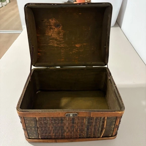 Vintage Woven Tin Treasure Chest Box Decorative Trinket Storage Holder Rustic - Image 3 of 4