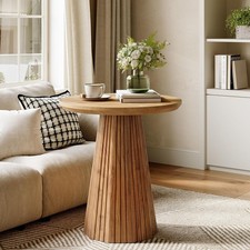 Solid Wood Round Side Table, Farmhouse Small Pedestal End Table for Living Room