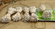 Vtg Millinery Flower Stamens Craft Lot White Pearl/Matte Tips-Double End Bundles
