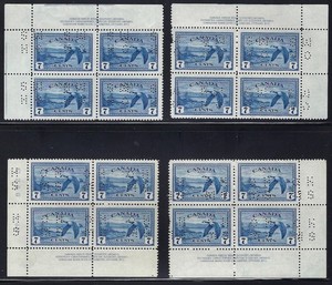 Canada, 1946, Scott #OC9, Matched Set of Plate Blocks of 4, Plate #1, Mint, N.H.