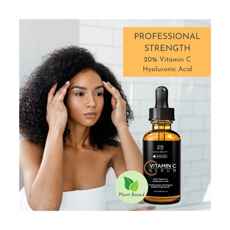 Radha Beauty Natural Vitamin C сыворотка 2 унц, витамин C, витамин E, гиа... быстрая доставка - Изображение 3 из 4