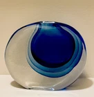 RARE Signed Gino Cenedese Murano Sommerso Heavy Vase Blues