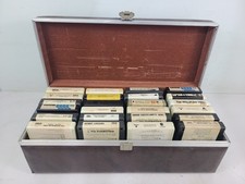 Vintage 8 Track Tape Storage Case Brown Faux Leather  24 Assorted Tapes