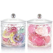 2-Pack Scrunchies Holder, 20oz Qtip Holder, Plastic Bathroom Canisters, Elega...