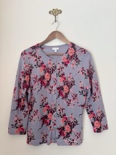 Garnet Hill Lavender Floral Signature Eco Merino Wool Cardigan Sweater Medium