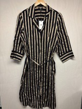 7 For All Mankind Shirt Dress Womens Black Gold Striped Midi Belted Medium NWT