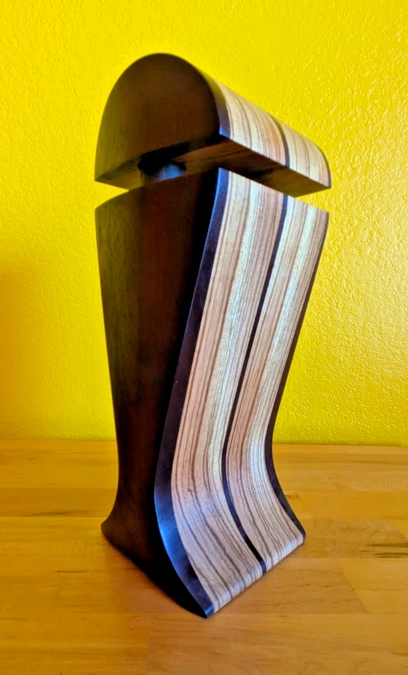 Solid (3 lbs.) handmade real wood Black Hornbeam and Walnut headphone stand - Image 3 of 4