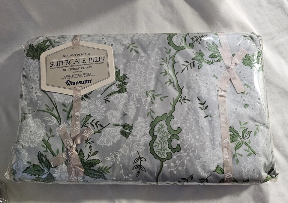 RARE Vintage Wamsutta Supercale Plus King Sheet Set Flat Fitted Cases ORPHEE NIP - Image 4 of 4