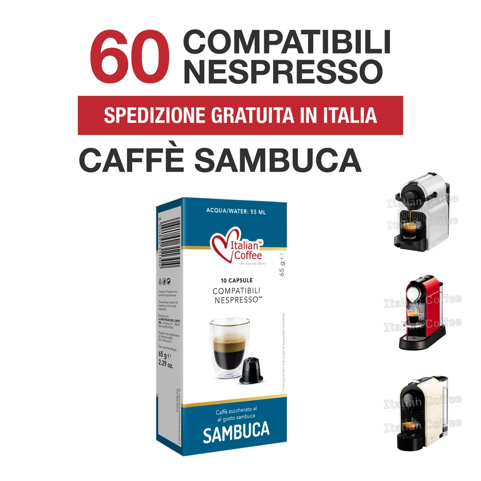 60 Capsule Cialde Caffè al gusto Sambuca Italian Coffee compatibili Nespresso