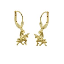 Mädchen Flügel Einhorn Ohrringe Kinder Ohrhänger Pferde Hänger Echt Gold 333