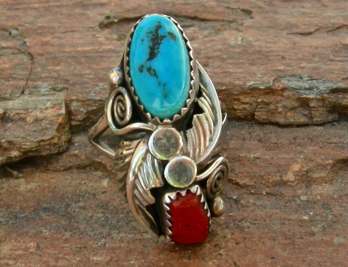vin NAVAJO RICHARD BEGAY STERLING W AZ TURQUOISE & CORAL vin NAVAJO RICHARD BEGAY STERLING W AZ TURQUOISE & CORAL