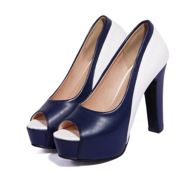 Color Matching Women's Chunky Heels Super High Heels PlatformPeep Toe Shoes  Sexy