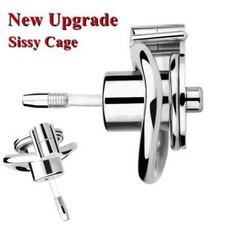 Stainless SteelI Male Inverted Plugged Chastity Cage with Silicone Tube Plug