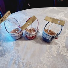 3 Vintage Mini Small Wooden Weaved Baskets French Country Motif Taiwan