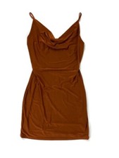 Mind Code Cowl Neck Mini Bodycon Dress In Copper Women’s Size L