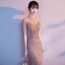 Women's Party Evening dress Compere Tassel Wedding Deep V-Neck Long skirt Chic