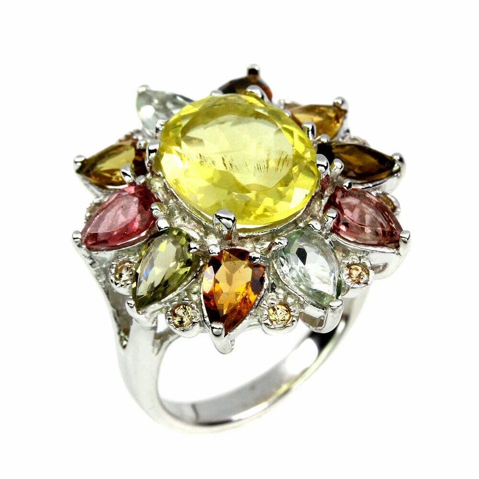 Shola Auténtico Natural Limón Citrino Turmalina Anillo Talla 17,3 Ley R509 - Imagen 2 de 3