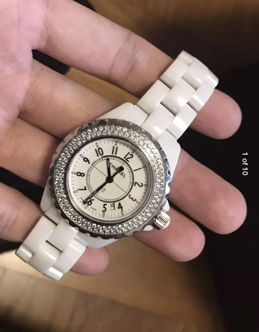 Authentic Chanel J12 White Ceramic Full Diamond Watch Bag Authentic Chanel J12 White Ceramic Full Diamond Watch Bag