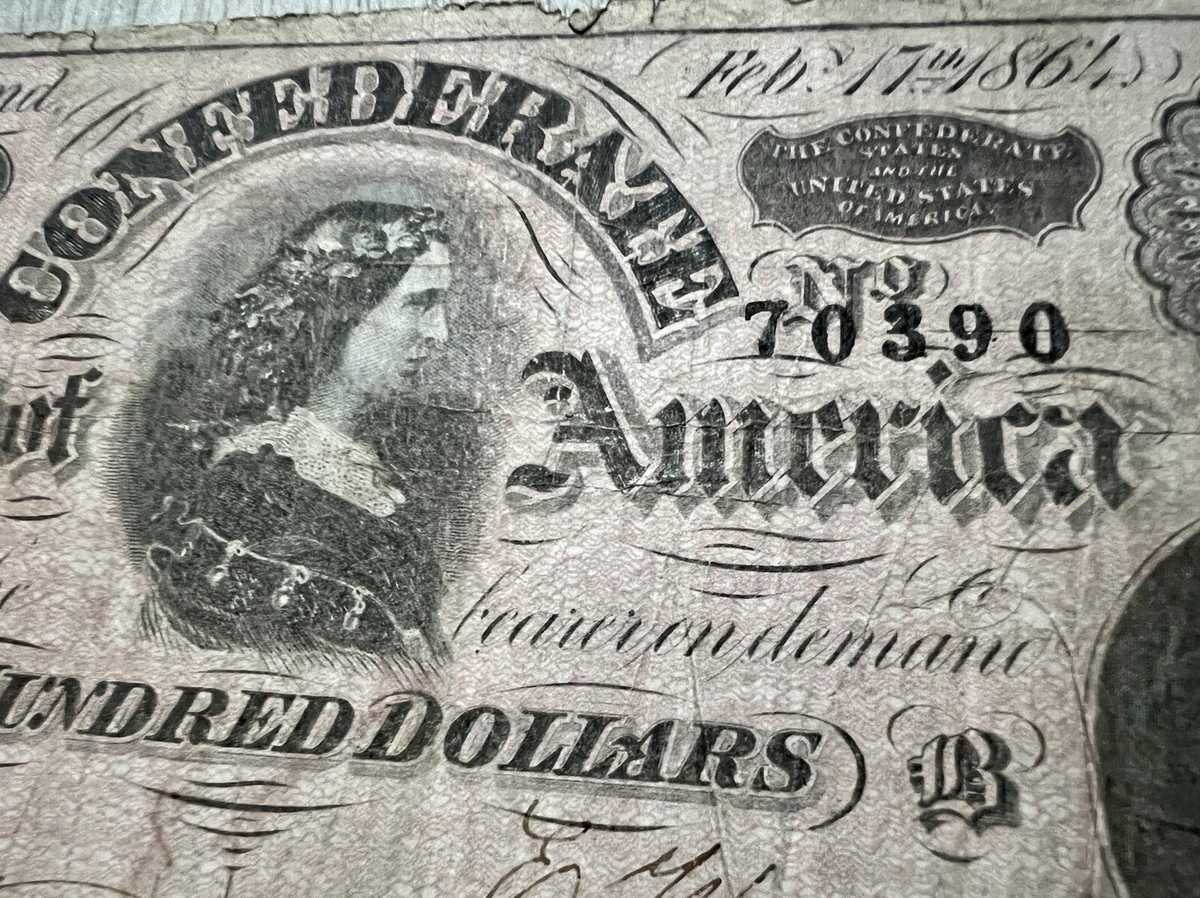 38-kT THE RICH　classic100 1864 Antique Confederate State of America $100 Dollar