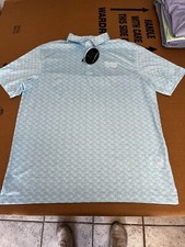 NWT MEN'S GREG NORMAN POLO, SIZE: L, COLOR: LIGHT BLUE PALM PRINT M30