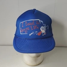 VTG Novelty I Live A Dog Dogs Life Mesh Trucker Hat Snapback Cap Blue Funny