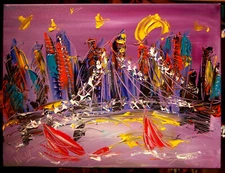 PURPLE SKYLINE ABSTRACT  Mark Kazav Original  Painting Wall Art 5g6h