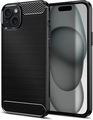 CARBON COVER FOR APPLE IPHONE 15 PLUS MATTE BLACK TPU SOFT SHOCKPROOF CASE