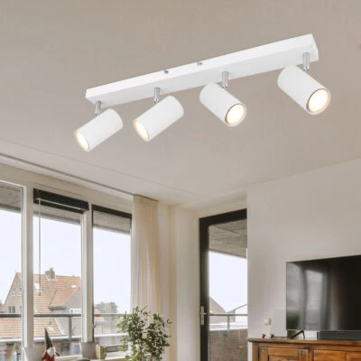 Spotleuchte Deckenlampe Spotleiste Strahler schwenkbar 4-Flammig Metall weiß - Bild 1 von 4