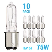10 Pack 75Q/CL/DC Clear Bulbs 75W 120V T4 Double Contact DC Bayonet BA15d Base
