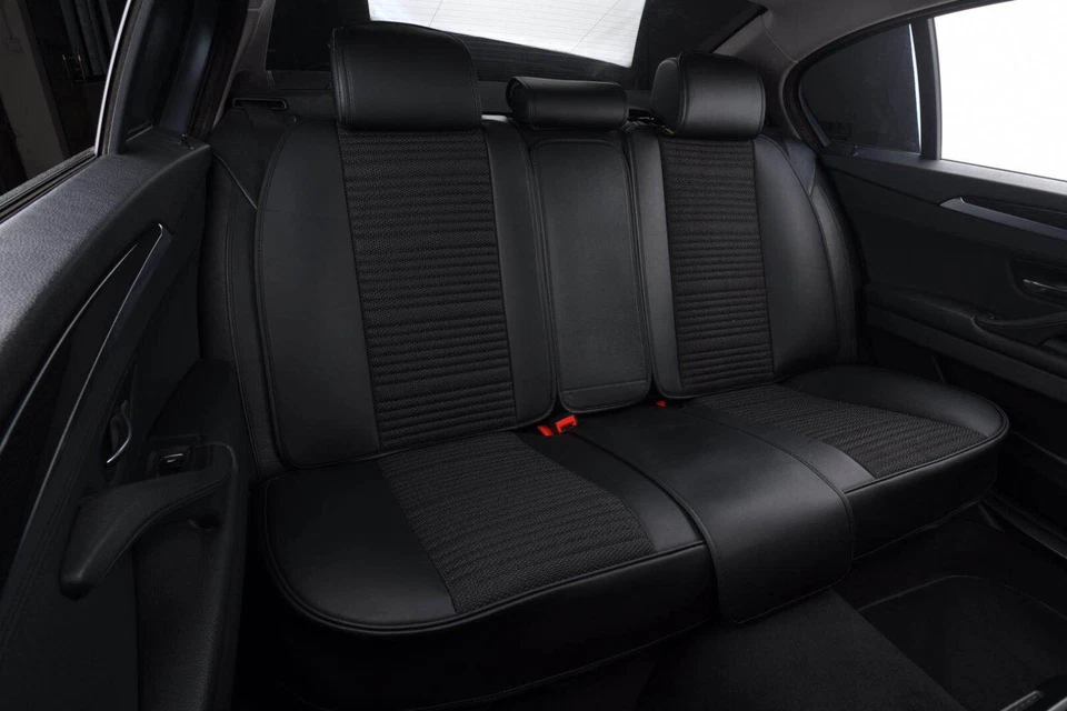 Juego completo de fundas de asiento de coche de cuero sintético y tela negra de lujo para Mitsubishi HQ - Imagen 3 de 3