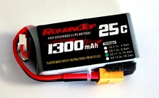 RoaringTop LiPo Battery Pack 25C 1300mAh 3S 11.1V with XT60 Plug