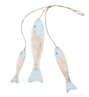 Holz Fische BüNdel Maritime Dekoration HäNger Mint Weiß Beach 3 StüCk Set