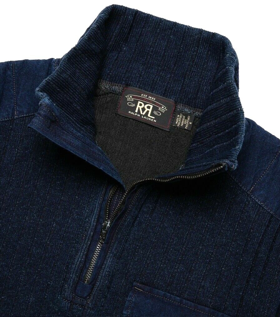 RRL プルオーバー POLO RALPH LAUREN RRL 1940 WASHED INDIGO BLUE QUARTER ZIP MOCKNECK