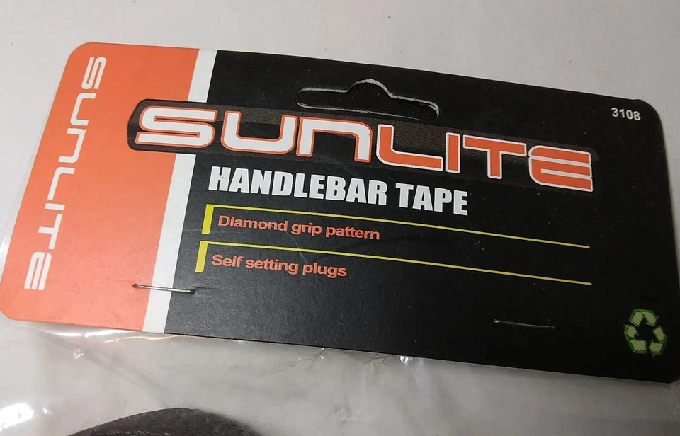 Sunlite Black Diamond Grip Pattern Bicycle Handlebar Tape & Plugs Kit 3108 New - Image 2 of 4