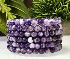 Wholesale 6 Pcs Natural Dream Chevron Amethyst 6mm 7.5” Crystal Stretch Bracelet