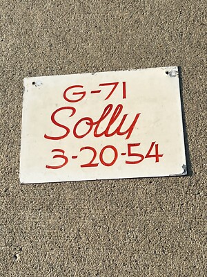 Metal Livestock Cow Barn Nameplate, Solly - Born 3-20-54.  County/State Fair.