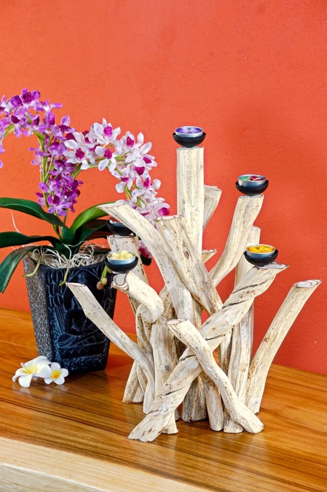 Lianen Holz Kerzenhalter Teelicht Halter Deko Kerzen Ständer rustikal natur groß - Bild 4 von 4