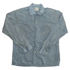 Vtg 50s Mens Sears Roebucks Blue Loop Collar Button Front Shirt Medium 15-15 1/2