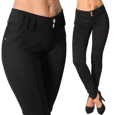 Hose Thermo Knöpfe Gold Ziernähte Stretch Nähte Business Leggings Knopf Basic - Bild 1 von 4